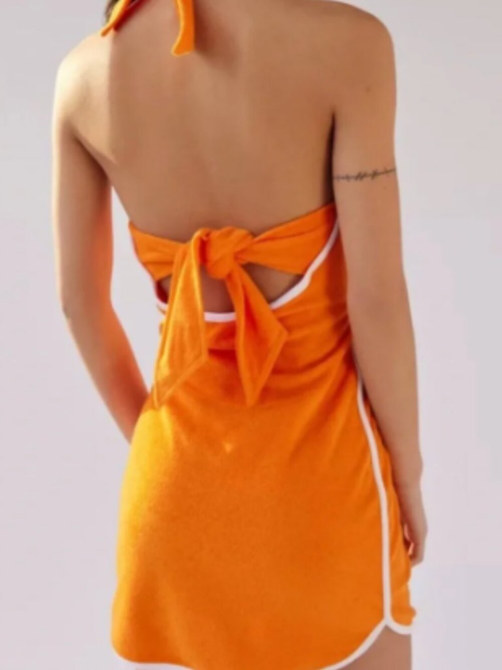 Urban Outfitters Orange Terrycloth Mini Dress Tie Back Stretchy Bright Size XS